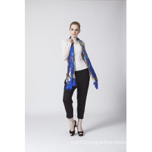 Elegant Design Blue Scarf in Silk Cotton